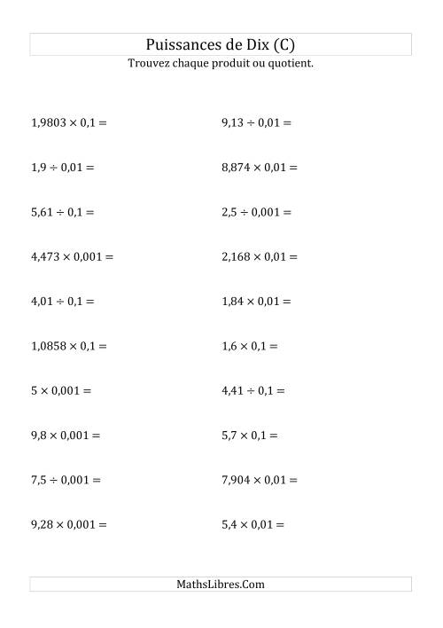 Multiplication et division de nombres décimaux par puissances négatives de dix (forme standard) (C)