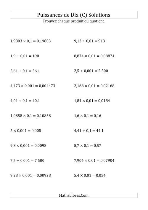 Multiplication et division de nombres décimaux par puissances négatives de dix (forme standard) (C) page 2