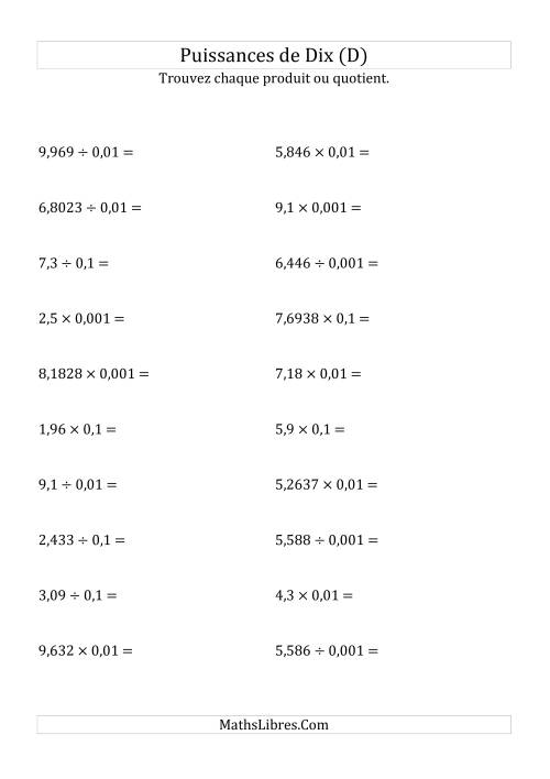 Multiplication et division de nombres décimaux par puissances négatives de dix (forme standard) (D)