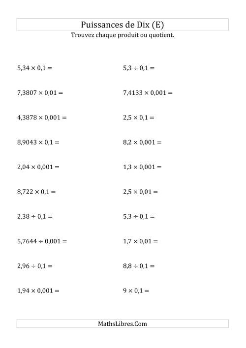Multiplication et division de nombres décimaux par puissances négatives de dix (forme standard) (E)