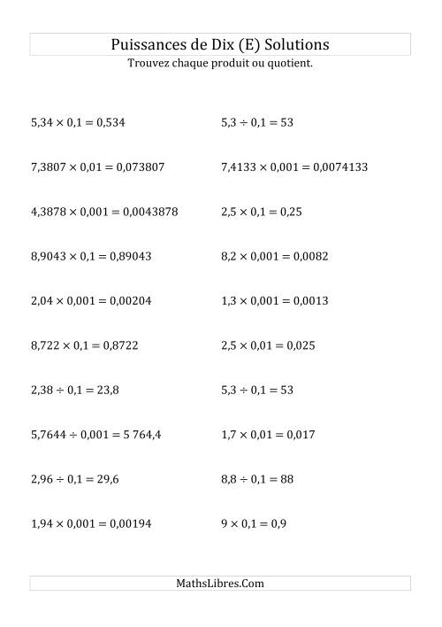 Multiplication et division de nombres décimaux par puissances négatives de dix (forme standard) (E) page 2