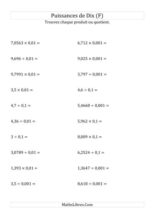 Multiplication et division de nombres décimaux par puissances négatives de dix (forme standard) (F)