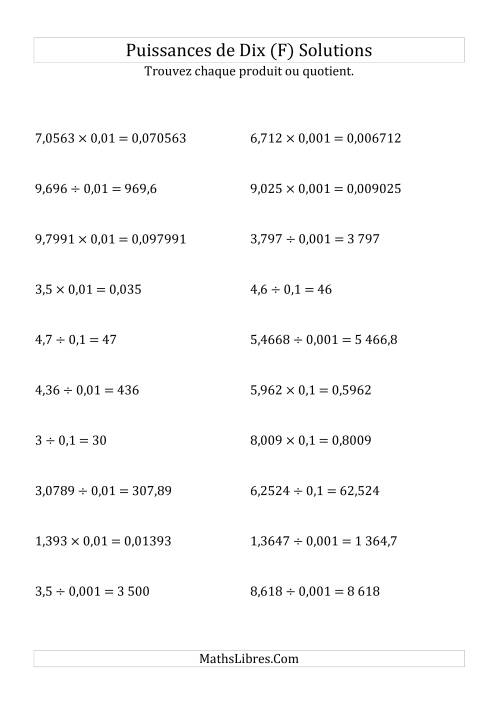 Multiplication et division de nombres décimaux par puissances négatives de dix (forme standard) (F) page 2