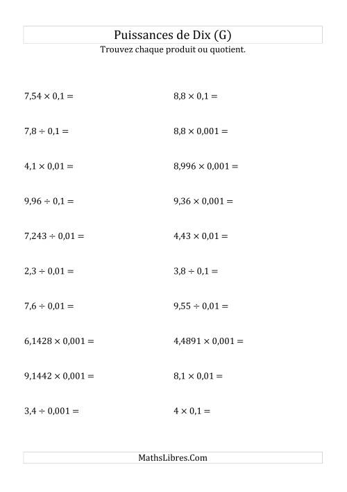 Multiplication et division de nombres décimaux par puissances négatives de dix (forme standard) (G)