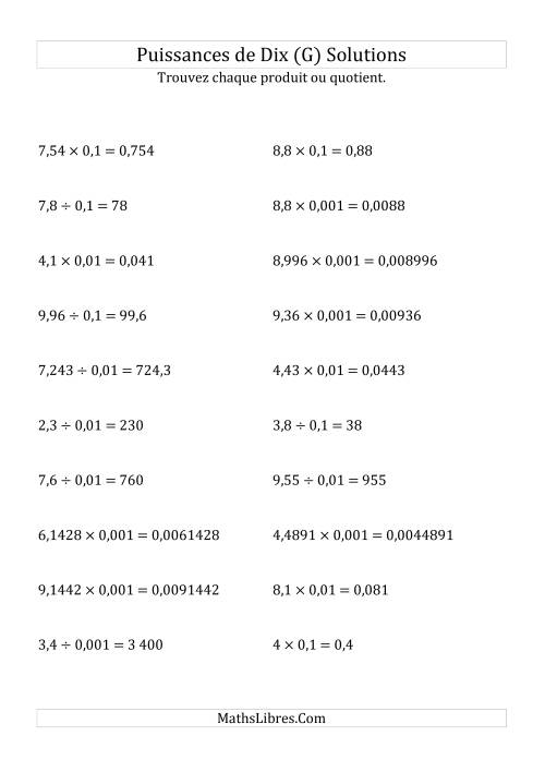 Multiplication et division de nombres décimaux par puissances négatives de dix (forme standard) (G) page 2