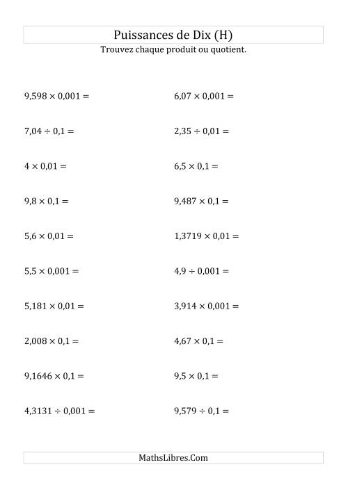 Multiplication et division de nombres décimaux par puissances négatives de dix (forme standard) (H)