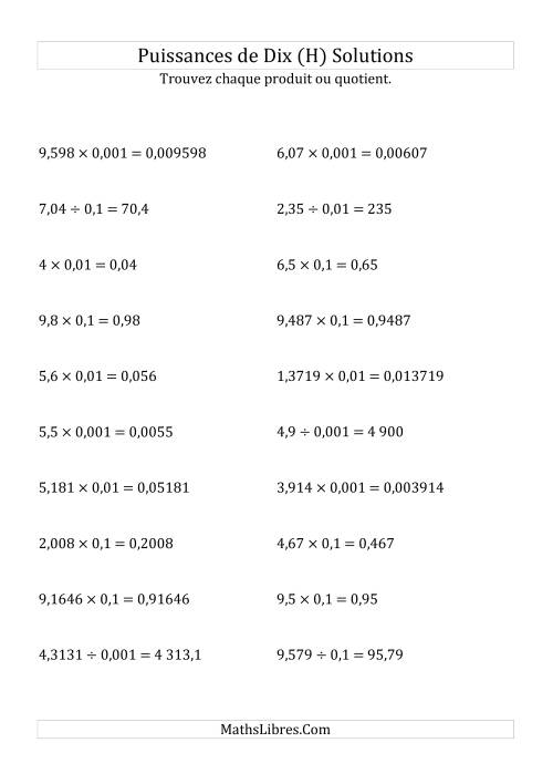 Multiplication et division de nombres décimaux par puissances négatives de dix (forme standard) (H) page 2