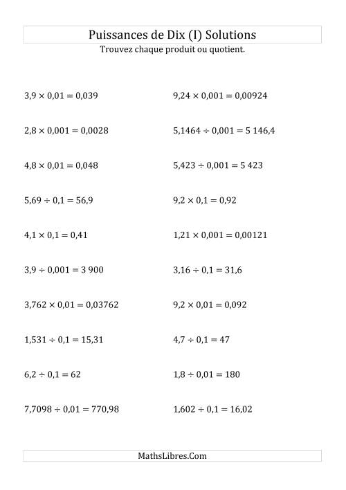 Multiplication et division de nombres décimaux par puissances négatives de dix (forme standard) (I) page 2