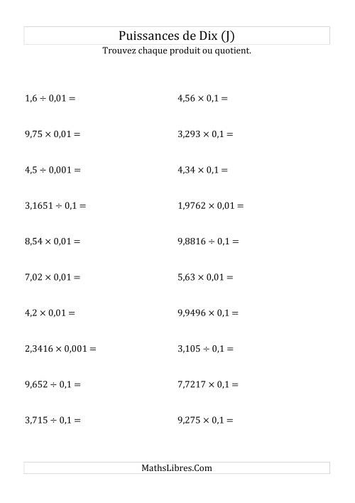 Multiplication et division de nombres décimaux par puissances négatives de dix (forme standard) (J)