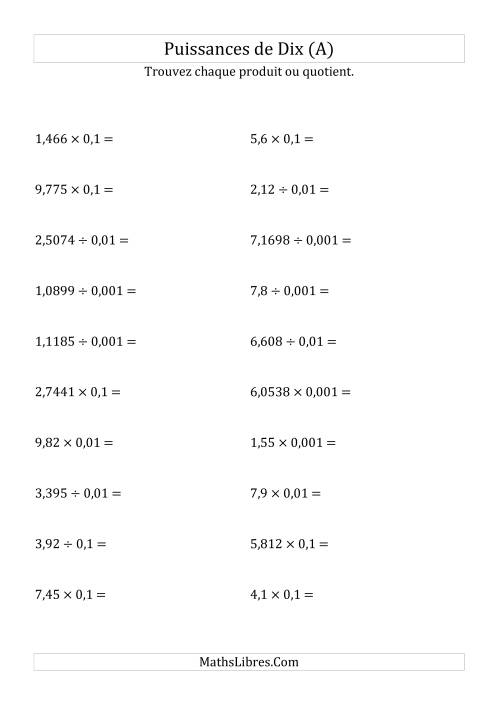 Multiplication et division de nombres décimaux par puissances négatives de dix (forme standard) (Tout)