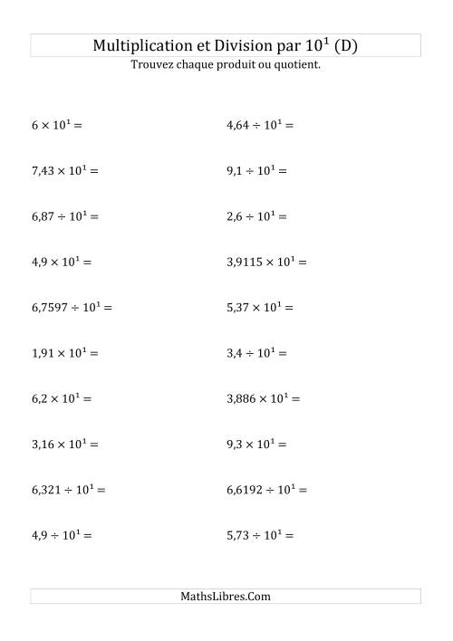 Multiplication et division de nombres décimaux par 10<sup>1</sup> (D)