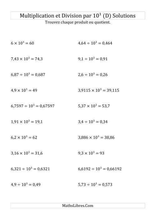 Multiplication et division de nombres décimaux par 10<sup>1</sup> (D) page 2