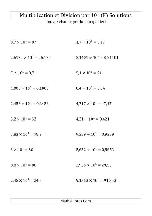 Multiplication et division de nombres décimaux par 10<sup>1</sup> (F) page 2
