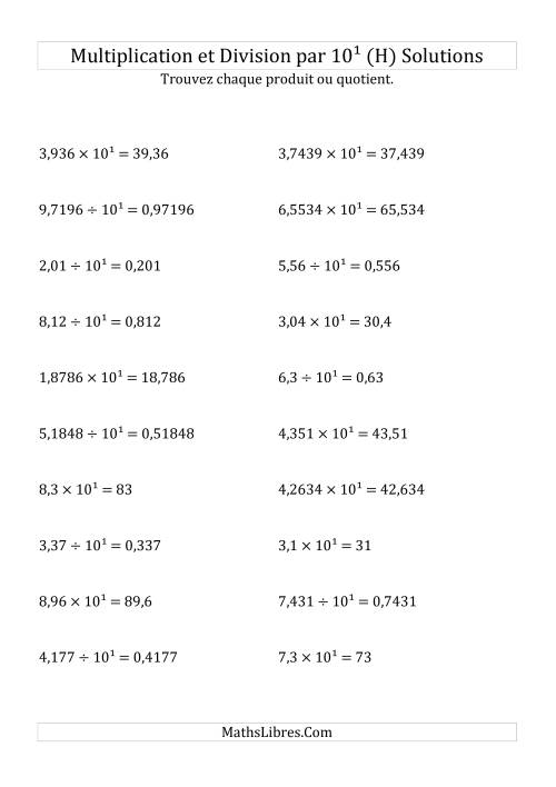 Multiplication et division de nombres décimaux par 10<sup>1</sup> (H) page 2