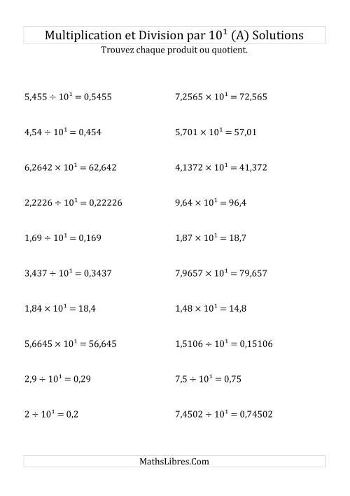 Multiplication et division de nombres décimaux par 10<sup>1</sup> (Tout) page 2
