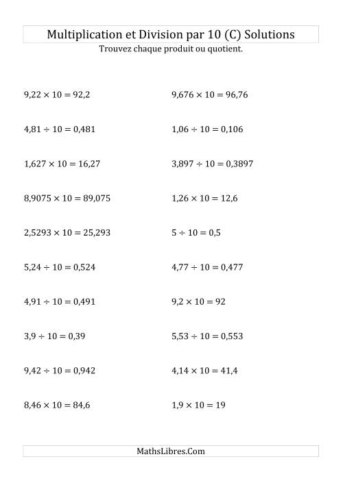 Multiplication et division de nombres décimaux par 10 (C) page 2