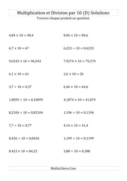 Multiplication et division de nombres décimaux par 10 (D) page 2