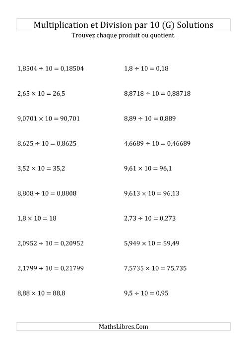Multiplication et division de nombres décimaux par 10 (G) page 2