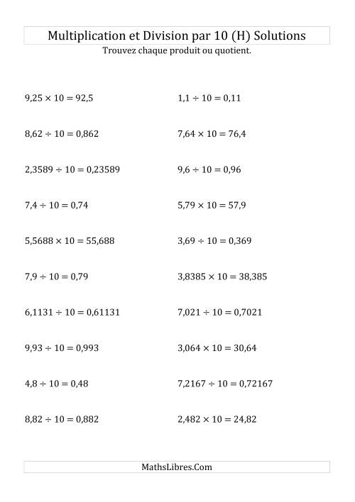 Multiplication et division de nombres décimaux par 10 (H) page 2