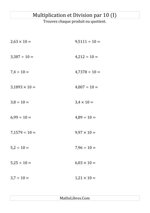 Multiplication et division de nombres décimaux par 10 (I)