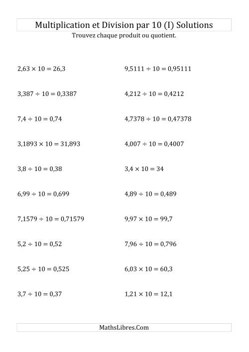Multiplication et division de nombres décimaux par 10 (I) page 2