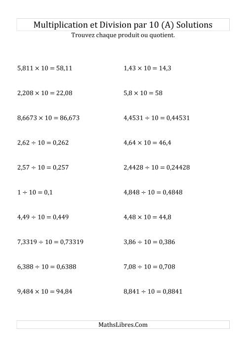 Multiplication et division de nombres décimaux par 10 (Tout) page 2