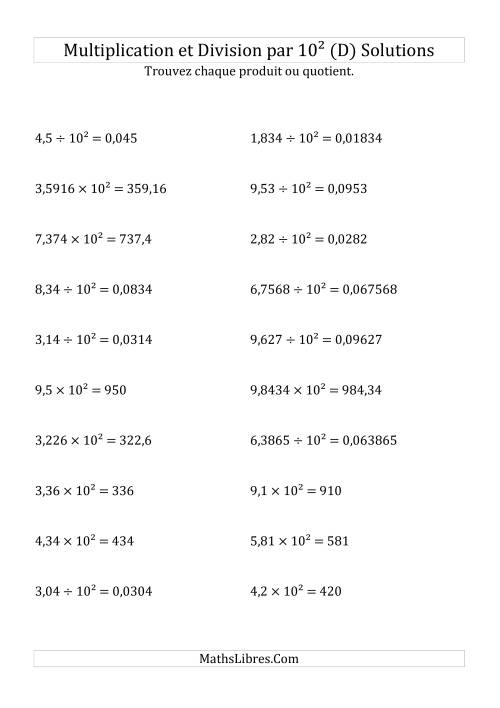 Multiplication et division de nombres décimaux par 10<sup>2</sup> (D) page 2