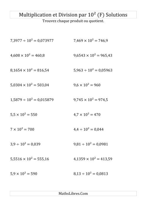 Multiplication et division de nombres décimaux par 10<sup>2</sup> (F) page 2
