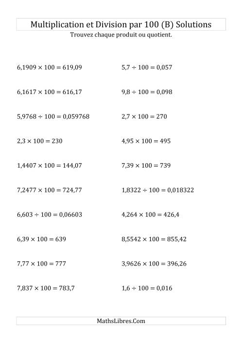 Multiplication et division de nombres décimaux par 100 (B) page 2