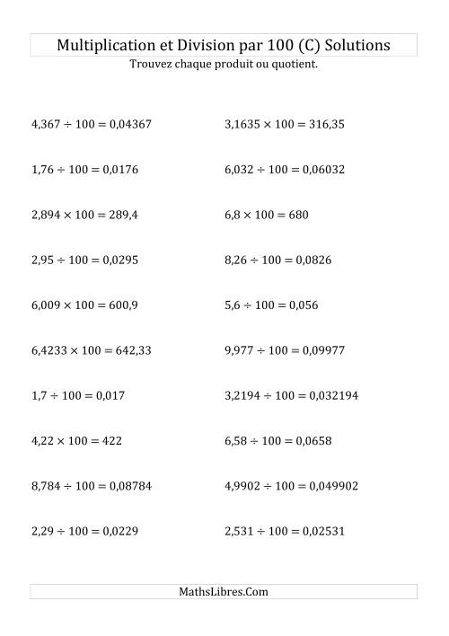 Multiplication et division de nombres décimaux par 100 (C) page 2