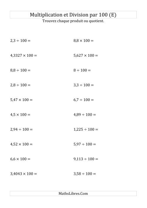 Multiplication et division de nombres décimaux par 100 (E)