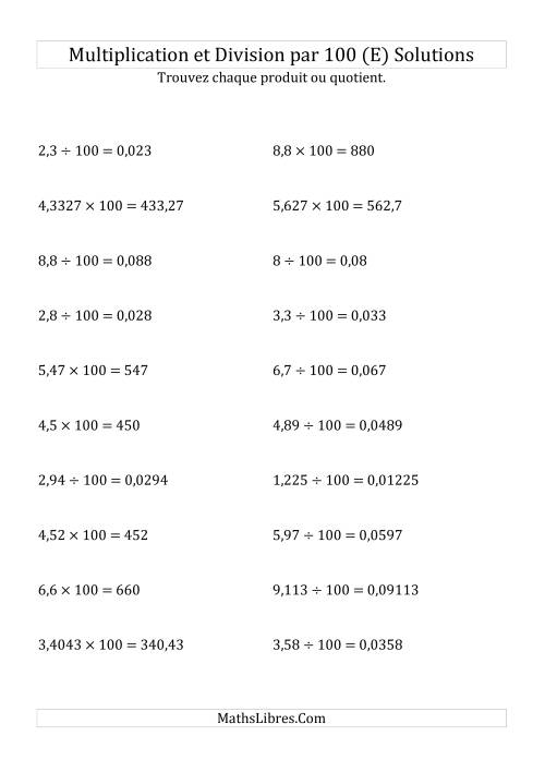 Multiplication et division de nombres décimaux par 100 (E) page 2