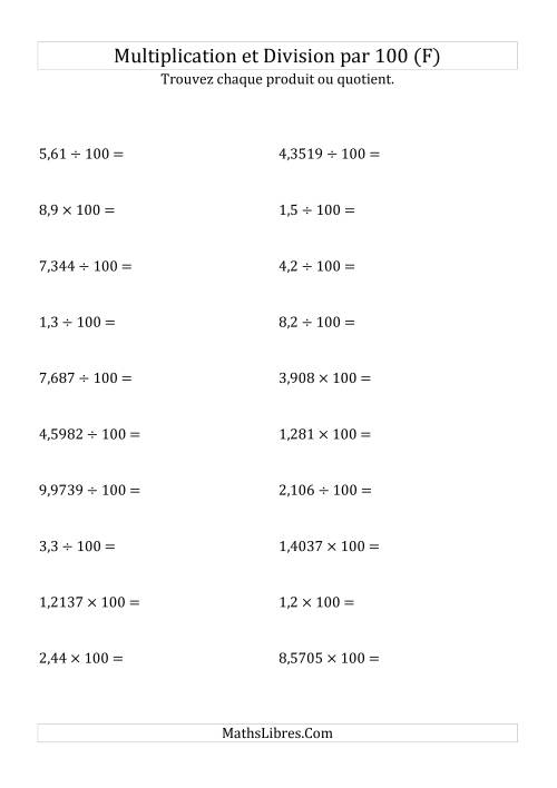 Multiplication et division de nombres décimaux par 100 (F)