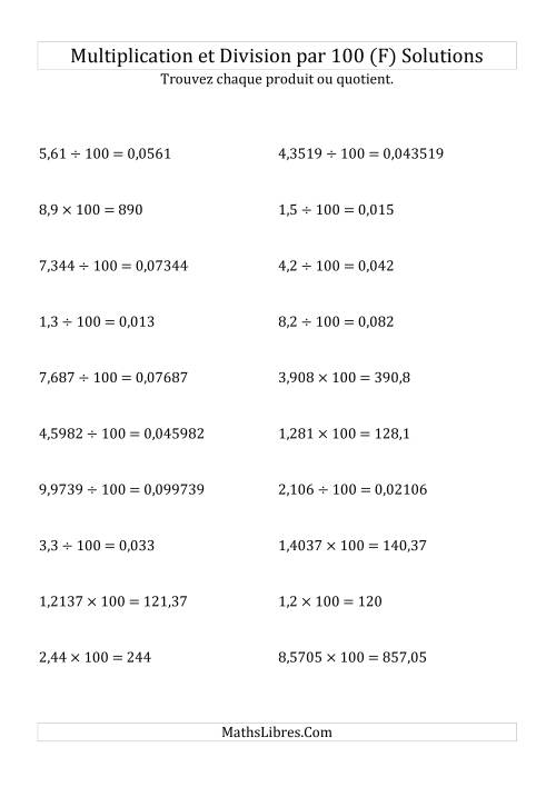 Multiplication et division de nombres décimaux par 100 (F) page 2