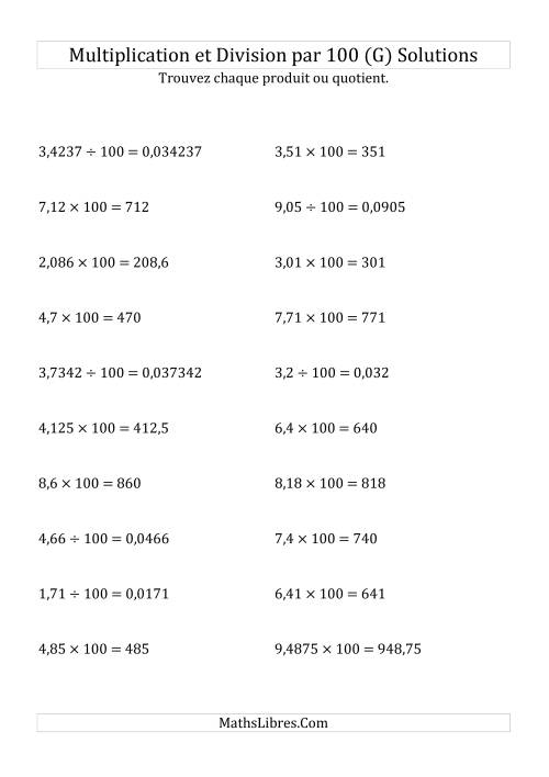 Multiplication et division de nombres décimaux par 100 (G) page 2