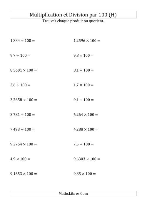 Multiplication et division de nombres décimaux par 100 (H)