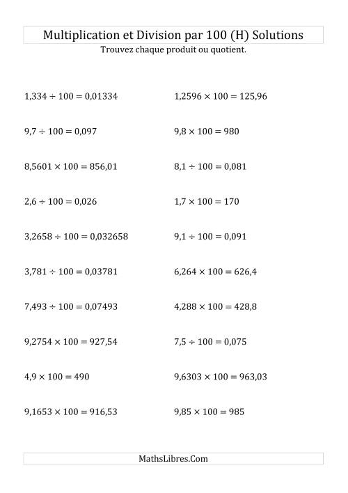 Multiplication et division de nombres décimaux par 100 (H) page 2