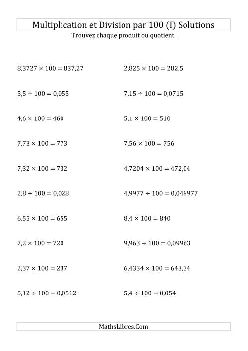 Multiplication et division de nombres décimaux par 100 (I) page 2