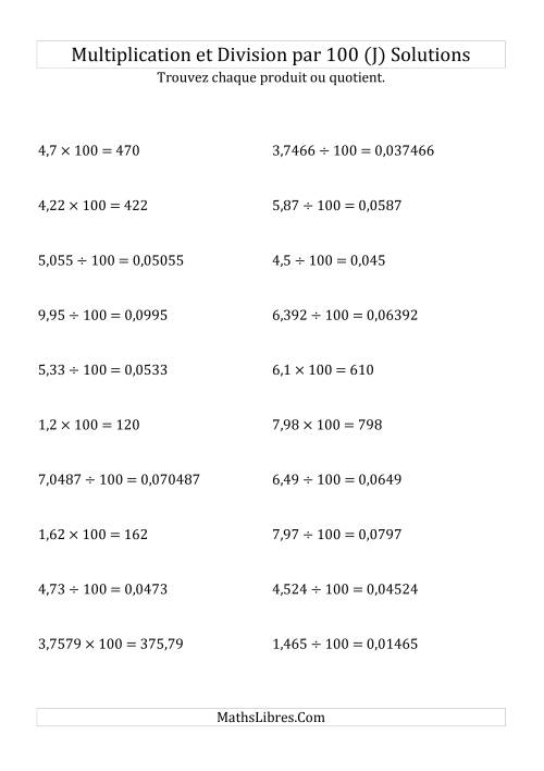 Multiplication et division de nombres décimaux par 100 (J) page 2