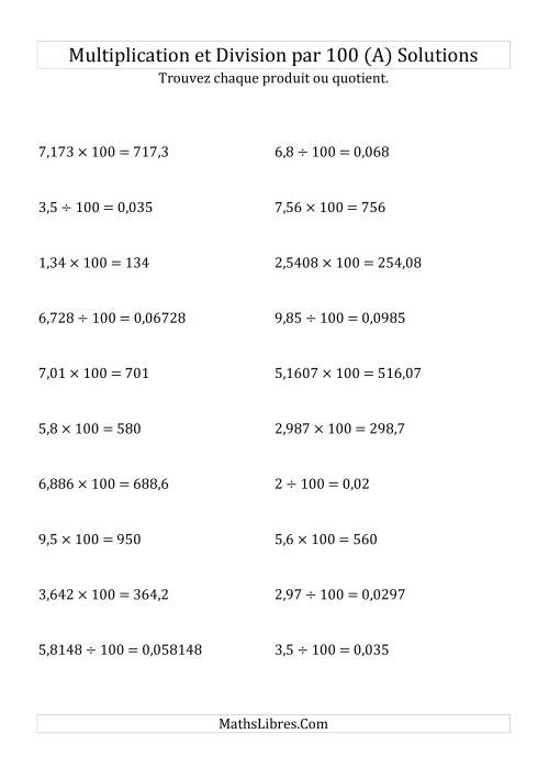 Multiplication et division de nombres décimaux par 100 (Tout) page 2
