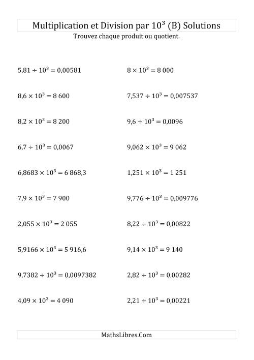 Multiplication et division de nombres décimaux par 10<sup>3</sup> (B) page 2
