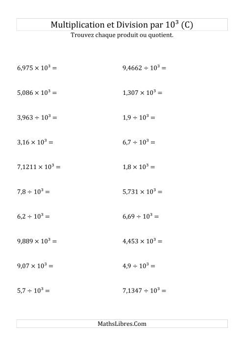 Multiplication et division de nombres décimaux par 10<sup>3</sup> (C)