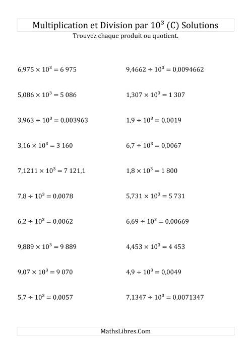 Multiplication et division de nombres décimaux par 10<sup>3</sup> (C) page 2