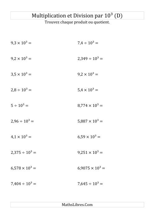 Multiplication et division de nombres décimaux par 10<sup>3</sup> (D)