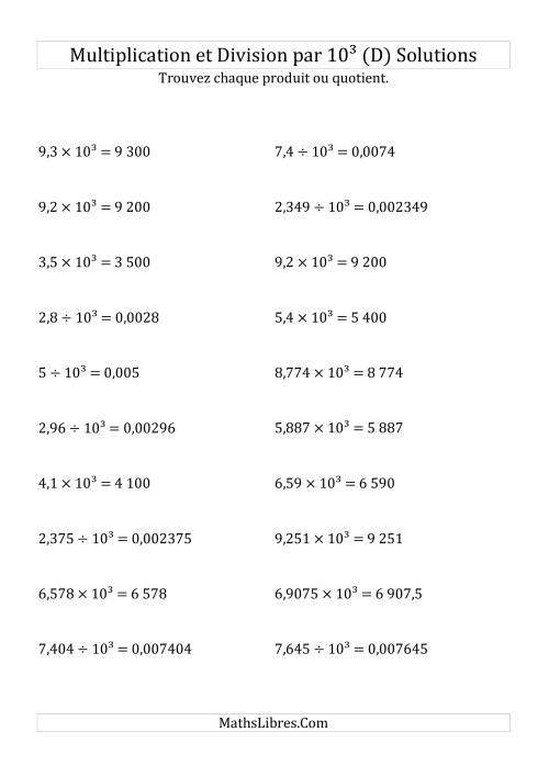 Multiplication et division de nombres décimaux par 10<sup>3</sup> (D) page 2