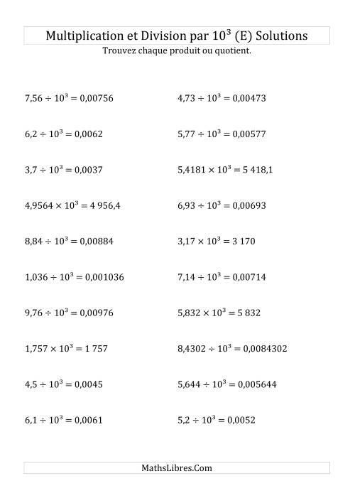 Multiplication et division de nombres décimaux par 10<sup>3</sup> (E) page 2
