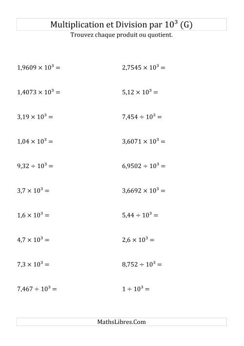 Multiplication et division de nombres décimaux par 10<sup>3</sup> (G)