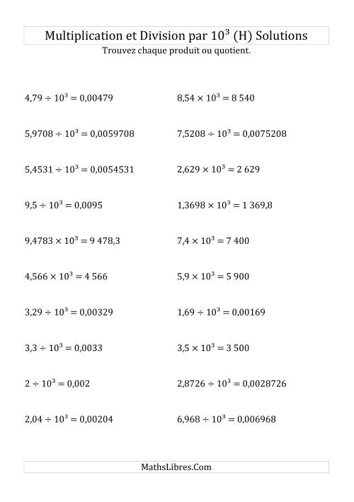 Multiplication et division de nombres décimaux par 10<sup>3</sup> (H) page 2