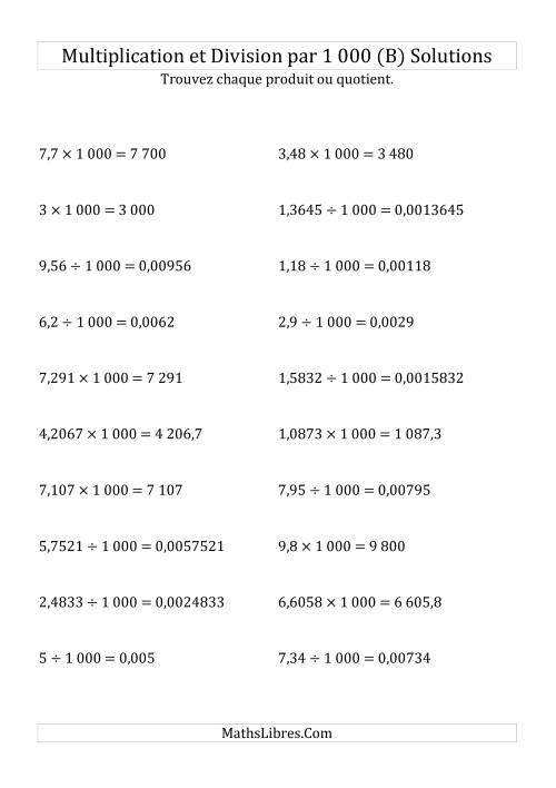 Multiplication et division de nombres décimaux par 1000 (B) page 2
