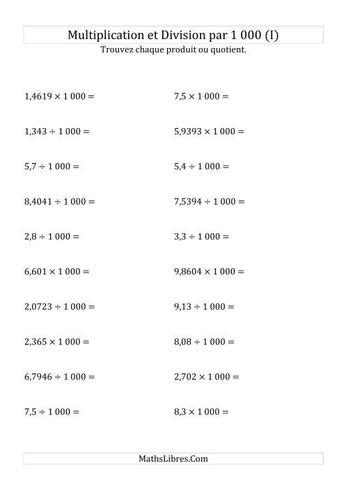Multiplication et division de nombres décimaux par 1000 (I)